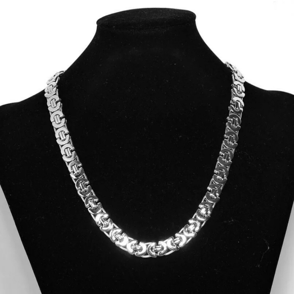 **SOLD** Silver Stainless Steel Flat Byzantine Lin - Picture 3 of 6